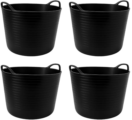 TUKA Pack de Capazos de Plástico 42 L – Profesional | Barreño, Cubeta Resistente Multiusos para albañilería, jardinería, Agricultura y hogar (2, Negro) (4, Negro)