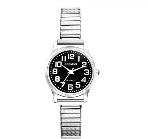 JewelryWe Easy Read Elastic Watch Womens Slip-On Stretch Band Fits 6.3-7.9â