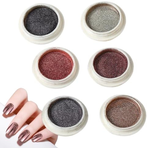 Set De Polvos De Cromo De - 6 Colores Glitter Fingernail Chrome | Efecto De Espejo De Niñas Pigmento De La Uña, Suministros De Brillantes En Polvoo Para Festival, Citas, Maquillaje