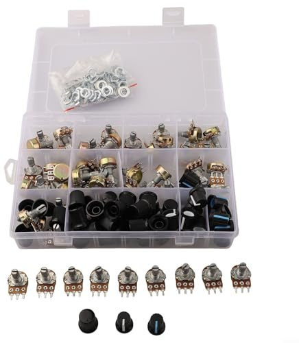 Kit de potentiomètre rotatif 100 pièces avec valeurs ohms assorties B1K-1M pour contrôle du volume audio dans les équipements électriques, cône linéaire type B