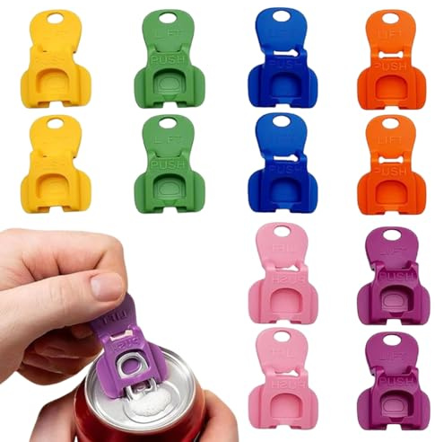 AEUXZA Set de 12 Abridores y Protectores de Latas de Bebida, Easy Tab Opener 2 en 1, sin BPA, Protege las Uñas e Insectos para Pícnic y Fiesta, Multicolore.