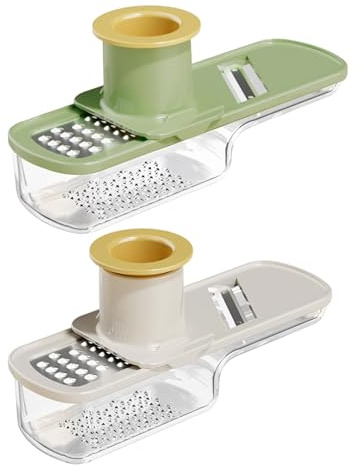 2 PCS Ginger Grater, Mini Grater with Container, 3-in-1 Multi-Functional Garlic Slicer and Grinder for Kitchen Use, Hand Grater for Ginger Garlic and Vegetables, White and Green