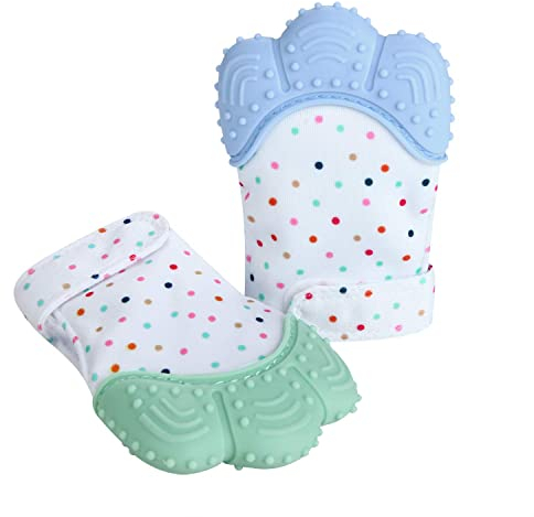 PandaEar 2er Baby Beißhandschuhe| Knisternder Handschuhe Beißring Spielzeug| Beruhigende Kinderkrankheiten Mitten, Schmerzlinderung, Schutzhandschuh für 0-12 Monate Baby Stimulierung Zahnen Handschuhe