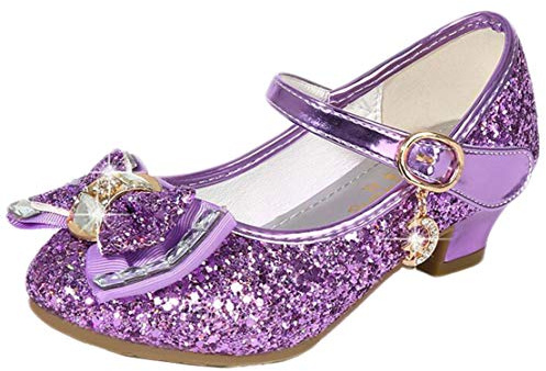 Mama Stadt Scarpe Principessa Bambina Tacco Glitterate, Cosplay con Paillettes, Eleganti per Cerimonia Festa, Viola/ 26