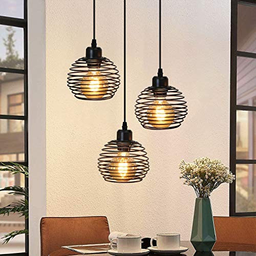 ZMH Pendelleuchte Esstisch Hängelampe Vintage - Esstischlampe Schwarz Retro Industrial E27 Esszimmerlampe Metall Rund 3 Flammig Hängeleuchte für Esszimmer Küche Wohnzimmer Arbeitszimmer