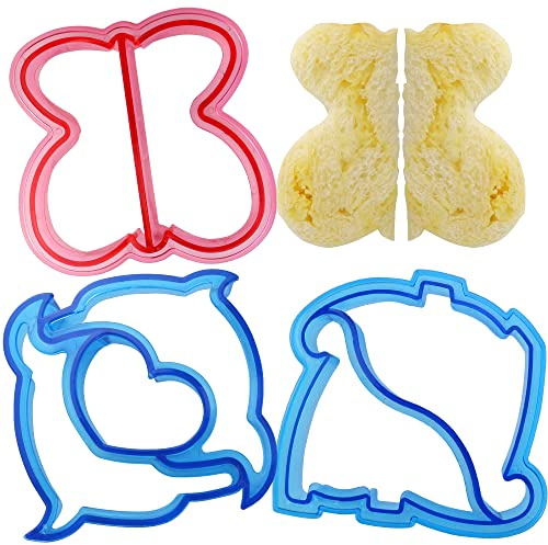 HengKe 3 Pcs Sandwich Mold Sandwich Cutter in Cute Color and Creative Shapes Sandwich Maker Crust Cutter for Kids Boys Girls DIY Lunch Bento Boxes Cookie (Dinosaur & Dolphin & Butterfly Shapes)