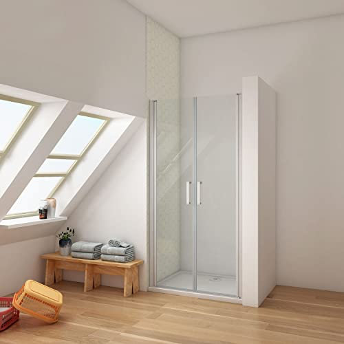 85x185cm Mampara de ducha frontal abatible dos hojas, 5mm cristal templado marco de aluminio gris mate