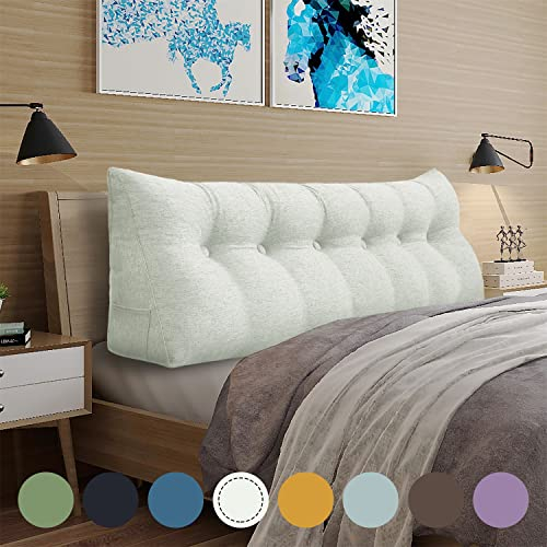 VERCART Rückenkissen Lang Keilkissen Lendenkissen Stützkissen Sitzkissen für Bett Sofa Couch Gepolstert Kopfteil Lesekissen Große Nackenstützkissen Abnehmbarem Bezug Leinen 180cm Weiß, B0B3MD2768