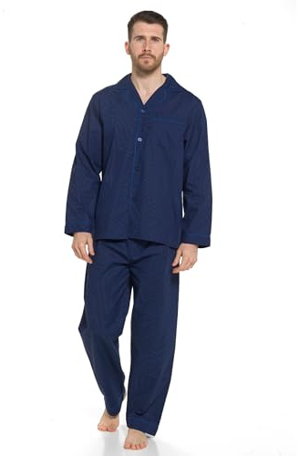 Strong Souls Mens Traditional Pyjamas Navy Stripe Extra Large