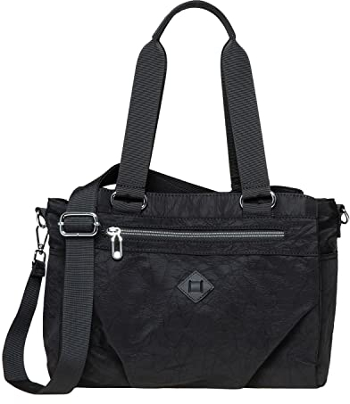KAUKKO Damen Schultertasche Leichte Umhängetasche Nylon - Handtasche Top Griff Henkel - Tasche Beuteltasche Große - Shopper Einfache Klassische Leichte, 2515-Schwarz