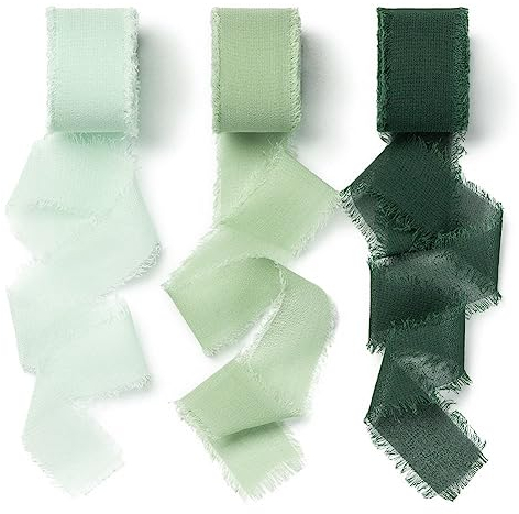 AOKSUNOVA Schleifenband Breit Grün Chiffonband Stoffband Fransenband Geschenkband Chifffon 18,9 m x 25 mm