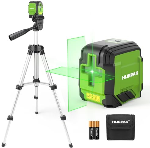 Laser Level with 40in Tripod, HUEPAR 98Ft Self Leveling Laser Level Green Line Laser Cross Line Laser Leveler Tool for Picture Hanging, Home Renovation, Indoor Project, Battery&Carrying Bag Included