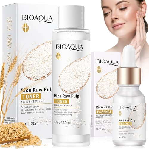 Rice Toner Gesichtswasser, mit Rice Serum, Rice Toner Koreanisch, Anti Aging, Anti-Wrinkle, Aufhellend und Feuchtigkeitsspendend, Reis Gesichtspflege Set für Frauen und Teenage Mädchen