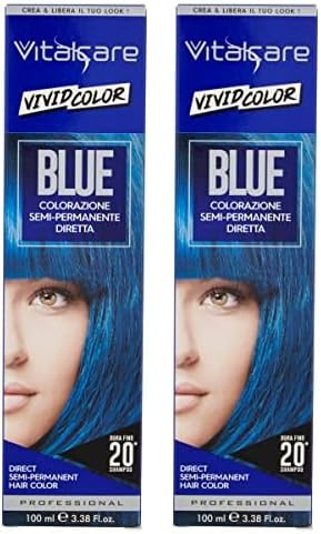 Vitalcare | Vivid - Colorazione Semipermanente Professionale, Tinta Colorante Capelli, Diretta, Capelli Morbidi, Idratati e Luminosi, Colore Blu (Confezione da 2)