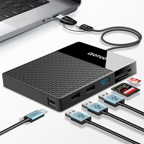 YOTUO 1TB External Hard Drive, USB C Multiport Hub HDD 7-in-1, USB 3.0, SD/TF Card Reader, Docking Station, Multi-Function HDD for Windows, Mac, Android, TV, iPhone 15/16/17, Laptop, Desktop, PC