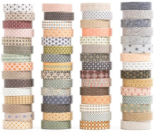 YUBX 60 Rollen Grundmuster Washi Tape Set Kreative Dünn Masking Tape Dekorative Bänder für Kunst, DIY Handwerk, Bullet Journals, Planer, Scrapbooking, Verpackung