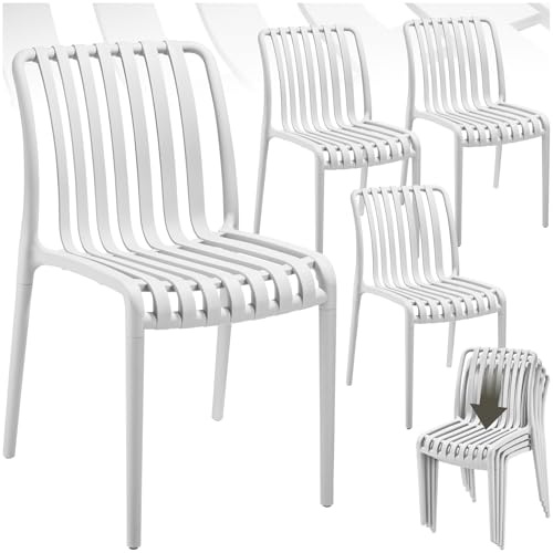 tectake® Set di 4 sedie da giardino impilabili, mobili da giardino da balcone, set da bistrò, poltrone, mobili da esterni, mobili da balcone, mobili da terrazza, colore: bianco