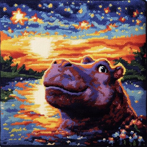 XDEGHUANGSS Juego de cojines 3D con ganchos, materiales de almohada DIY, alfombra de ganchillo, cojín de hilo, juego de bordado para principiantes, funda de almohada, almohada, 43 x 43 cm, hipopótamo