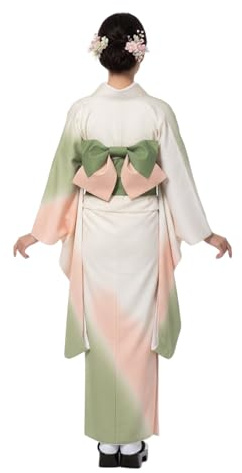 Cintura tradizionale giapponese da donna Kimono Obi con fiocco pre-legato per Yukata Robe Color Block Sash Cintura Cinch, Colore 11-verde/rosa, Etichettalia unica