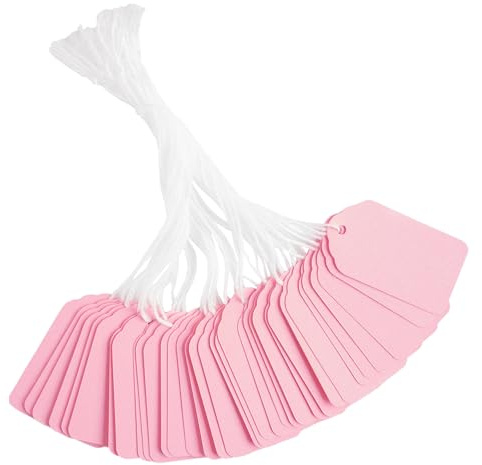 jijAcraft Etiquetas de precios rosas colgantes con hilos: 25 × 45 mm, etiquetas pequeñas para colgar, mercadillos, etiquetas de precios para etiquetar, 200 unidades de etiquetas para joyas, ropa
