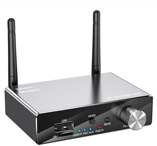 Receptor transmisor Bluetooth, adaptador de audio DAC 6 en 1 con control remoto, entrada AUX USB TF de fibra coaxial de 3,5 mm, transmisión de 30 m para sistema estéreo de TV y hogar