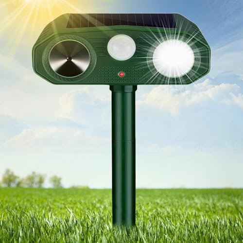 Répulsif solaire à ultrasons pour animaux - 3 modes - Répulsif à ultrasons - Étanche - Avec détecteur de mouvement et lumière clignotante - Pour jardin, chats, chiens, animaux sauvages