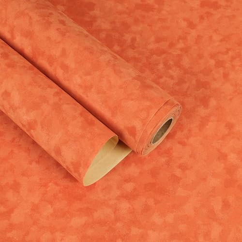 EaseStick Orange Velvet Flocking Liner Self Adhesive Felt Drawer Liner for Dresser Jewelry Box 15.7x160 Soft Velvet Fabric Wallpaper Peel and Stick Flocked Paper Felt Sheets for Crafts Shelf Lining