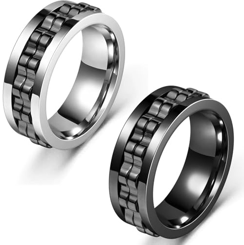 2 st ångestring, stressabbau och ångestringar, anti-ångestringar, anti-stress-ring, modetillbehör, polerade tunga sätringar, modeaccessoar av hög kvalitet, present till män och bedrägerier (svart)