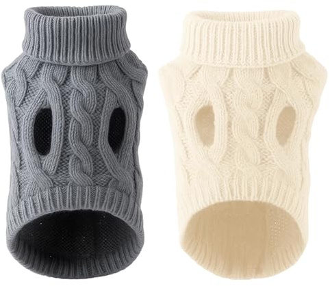 2 Dog Jumpers, Warm Dog Coats for Small Dogs, Soft Knitted Winter Sweaters for Pets, Comfortable Outfits for Cold Weather, Cosy Indoor and Outdoor Wear Product Quantity: This set includes two dog jum