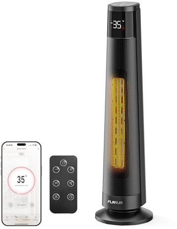 FLANUR Heizlüfter Energiesparend, 2000W PTC Keramik Heizlüfter Leise, Elektroheizung mit Thermostat & Fernbedienung, ECO Modus, 70° Oszillation, 12h Timer, Überhitzungs-Kippschut, 74cm, Black