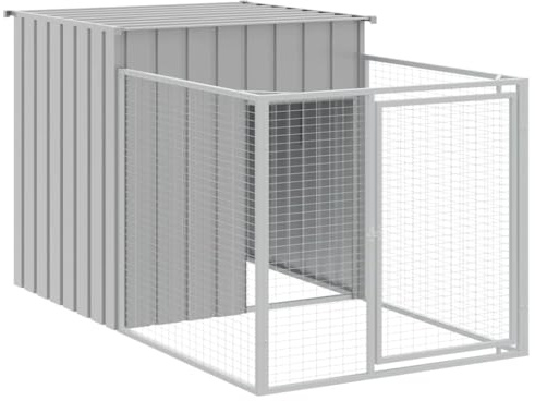 Niche pour Chien Extérieur Métal, Chenil d'extérieur Enclos Cage pour Chien avec enclos Gris Clair 110 x 201 x 110 cm Acier galvanisé