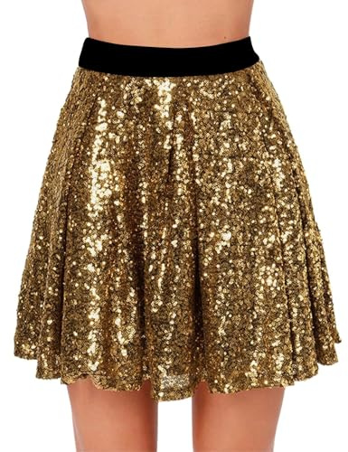 Falda con purpurina, falda dorada plateada con lentejuelas para mujer, falda plisada metálica, falda plisada para mujer, minifalda de piel, falda con purpurina, skater skater skirt carnaval disfraz