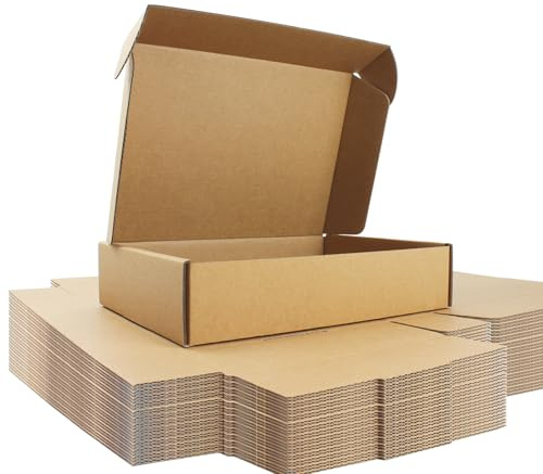 23 x 16 x 5 cm Kraft Wellpapp Postlådor med Insticklock – Återvinningsbar Kartong – Naturligt Brun Inuti/Utanpå – För Set, Choklad, Pyssel – 25 Pack