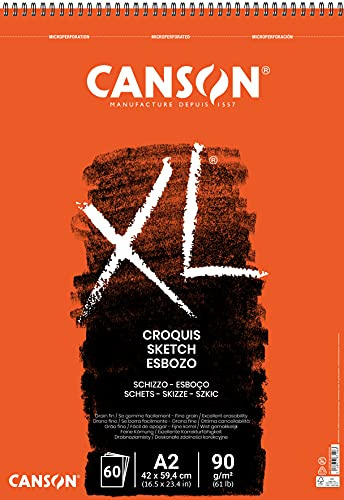 CANSON XL - Album spiralé 60 feuilles de papier croquis - Grain fin - A2 - 90g/m²