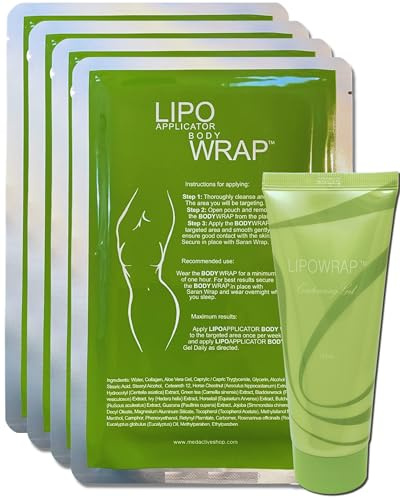 Lipo Applicator Kroppsinpackning Ultimate Uppstramande - Grönt Te, Guarana & Seaweed Wraps | Anticellulitlindningar För Att Dra Åt Och Konturera Mage, Midja, Ben, Armar Och Mage - 4 Plåsters + GEL