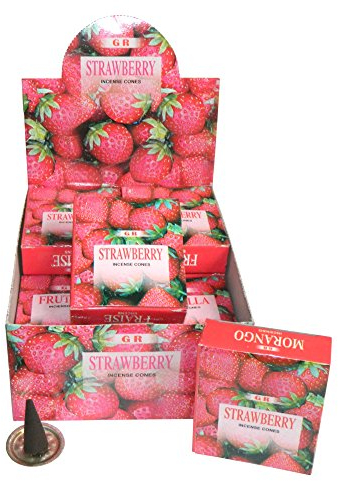 Cônes d'encens GR Parfum Fraise 12 boîtes avec coupelles pour cônes d'encens