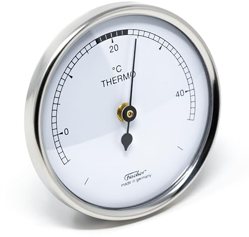 Fischer 151CR Raumthermometer - 68 mm Bimetall-Thermometer - Kunststoffgehäuse Silber - Edelstahl-Lunette - Made in Germany