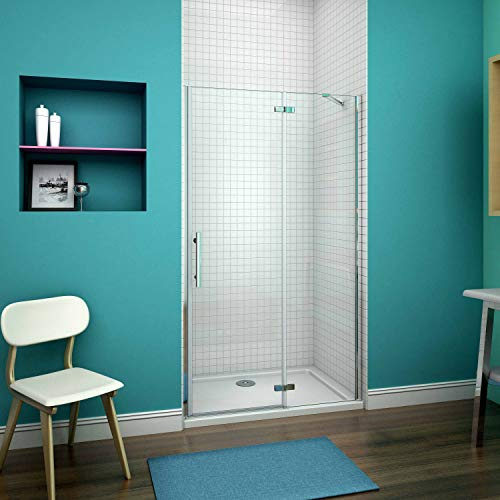 AICA SANITARIOS Mampara de Ducha Frontal, Puerta Abatible Parcial, 1 Cristal Fijo, Cristal Templado 6mm, 90x190cm