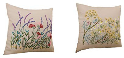 Milageto 2Pcs Embroidery Kit Stick and Stitch Embroidery Patterns Latch Hook Cushions Pillow Cover Stitch Cross Stitch Kits for Adults Beginners DIY Sewing Craft
