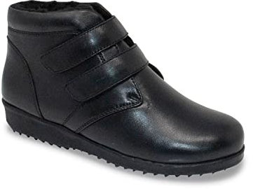 Chums Ladies Leather Thermal Lined Touch Fasten Boot Wide Fit Fleece Lined Easy Touch Fastening Durable Outsole Black 8 UK