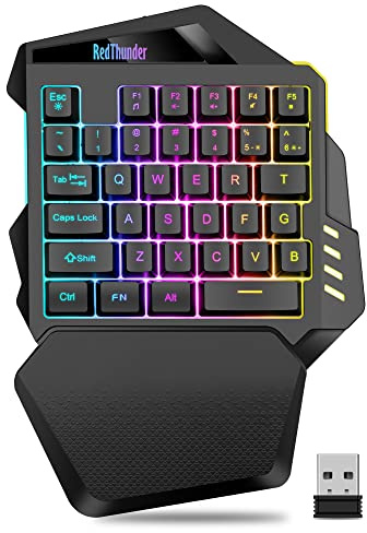 RedThunder Wireless One-Handed Gaming Keyboard, 2.4Ghz RGB Backlit Mini Gaming Keypad, Rechargeable 2000mAh Battery for PC Gamer
