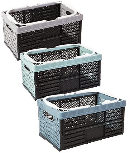 2friends Klappbox mit Henkel Einkaufskorb, 3 Stück, 16 Liter, 40 x 26 x 20 cm, stapelbar, Tragkraft bis ca. 12 kg, Made in EU