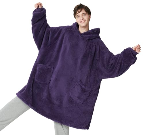 BEDSURE Hoodie Decke mit Ärmeln - Kuschelpullover als Geschenke für Männer - Übergroßer Tragbare Decke Kuscheldecke mit Ärmeln Geschenke zum Vatertag Männertag Herren Damen xxl, Grau 107x90 cm