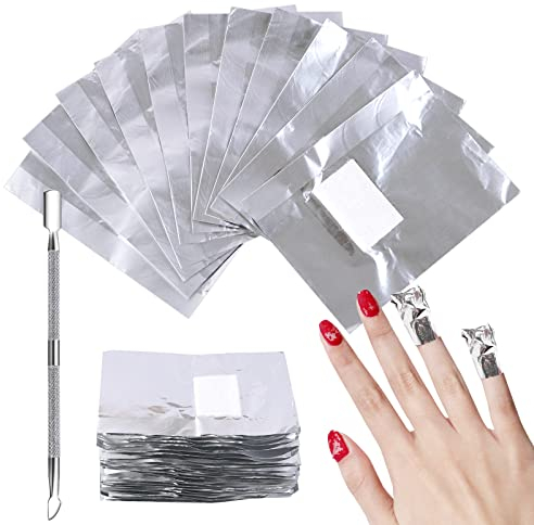 Sularpek Nail Polish Remover Wraps Pads, 200 Stück Nagellack Remover Pads und 1 Stück Nagelhaut Schieber, Aluminiumfolie Nagellack Remover Pads Gellack schnell und sanft entfernen zu können