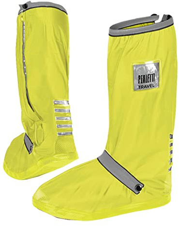 PERLETTI Travel Couvre Chaussures Imperméable Résistant Réutilisable Fluorescent - Surchaussures Étanche Pluie Neige - Détails Réfléchissants Semelle Antidérapante Renforcé (S (36/39 EU), Jaune Fluo)