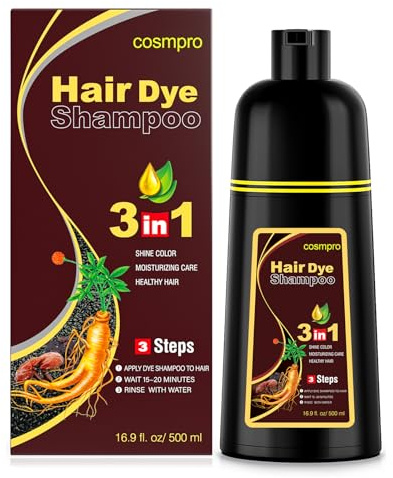 cosmpro Dark Brown Hair Dye Shampoo 3 in 1 for Gray Coverage for Women Instant Natural Hair Color Shampoo Semi Permanent 500ML - Champu Para Canas Mujer