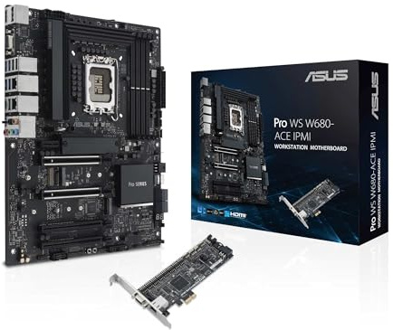 ASUS Pro WS W680-ACE IPMI Intel W680 LGA 1700 ATX Motherboard, PCIe 5.0, DDR5, 2 Intel 2.5 Gb Ethernet, 3 PCIe 4.0 M.2 slots, 2 USB 3.2 Gen 2, SlimSAS, SATA 6 Gbps, HDMI, DisplayPort and VGA