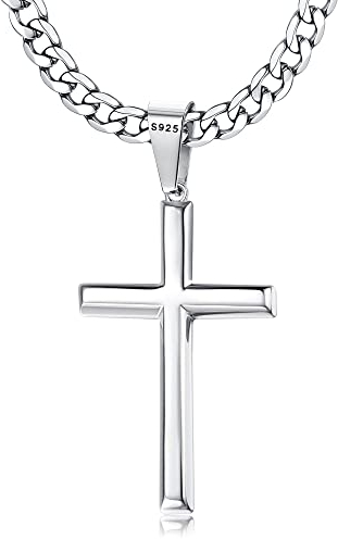FIOROYAL 925 Sterling Silber Halskette Kreuz Kette Herren Silber Kette mit Kreuz Anhänger mit 5MM Breit Edelstahl Kette für Damen Christentum Schmuck Herren Jungen Länge 51CM