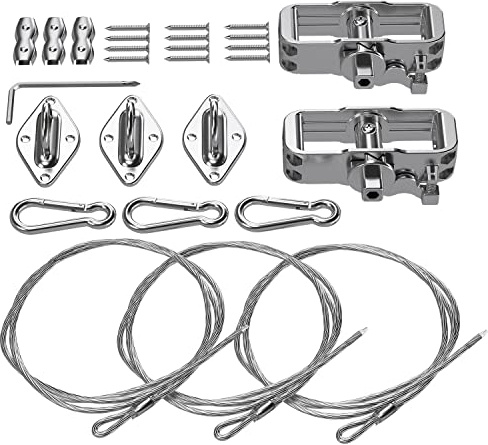 Tang Sun Shade Sail Hardware Kit with 18' (6'x3) Cable Wire Rope, Triangle Shade Sail Installation Kit for Deck Patio Yard Garden