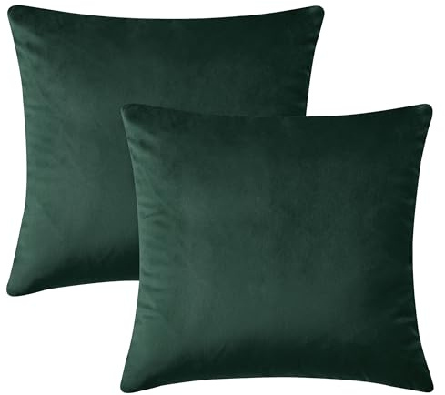 Hafaa Cushion Covers 45 x 45 cm (Pack of 2) - Crushed Velvet Square Throw Pillow Cases - Decorative Soft Cushion Cover for Sofa Couch Bedroom with Invisible Zipper (Dark Green, 18 x 18 Inch)